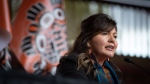 Tk'emlups te Secwepemc Kukpi7 (Chief) Rosanne Casimir speaks during a news conference ahead of a ceremony to honour residential school survivors and mark the first National Day for Truth and Reconciliation, in Kamloops, BC., on Thursday, September 30, 2021. THE CANADIAN PRESS/Darryl Dyck 