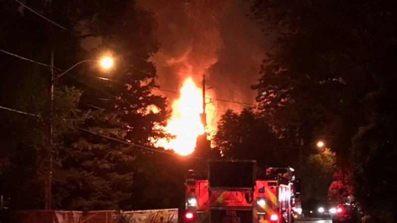 Firefighters respond to a fire at a home under construction at 66 Old Colony Road in York Mills Tuesday, October 5, 2021. (Kavan Lee /CTV News Toronto)
