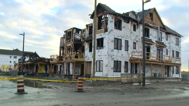 Twelve townhouses were destroyed in a fire at a Mattamy Homes development in Kanata on Wednesday, Oct. 6, 2021. (Mike Mersereau/CTV News Ottawa)
