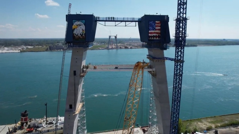Towers shoot 70 metres into the air at both the Canadian and U.S. side of the Gordie Howe International Bridge. (Source: Windsor Detroit Bridge Authority)