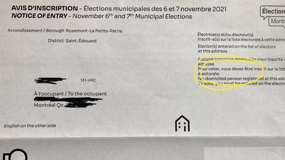 Montreal voter notice