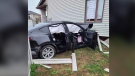 Three people were injured when a car crashed into a Riverside South home Thursday morning. The crash caused serious damage to the home's foundation. (Ottawa Fire Services)