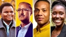 Haruun Ali, Amarjeet Sohi, Adrian Bruff and Shamair Turner all said they experienced some form of racism during the 2021 Edmonton election. (Source: campaign photos)