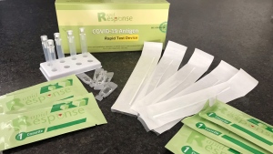 Each COVID-19 antigen rapid test kit contains five tests. (Stefanie Davis/CTV Regina)