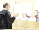 An artist drawing shows defence lawyer Adrian Brooks addressing the jury in the murder trial of Robert Pickton in B.C. Supreme Court in New Westminster, B.C., Sept. 4, 2007. (CP / Jane Wolsak)