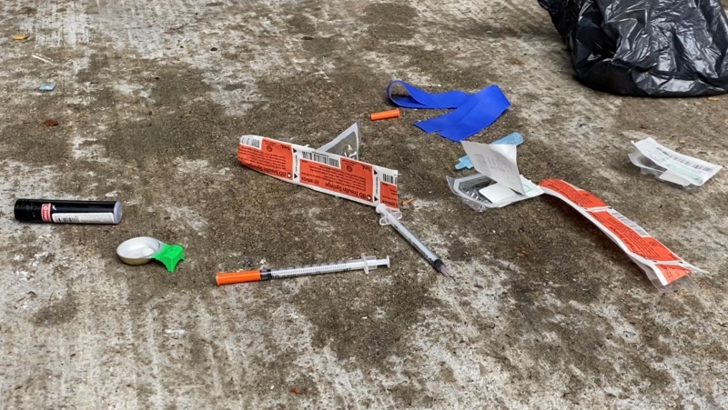 Discarded needles and drug supplies left on Rideau Street. (Colton Praill/CTV News Ottawa)
