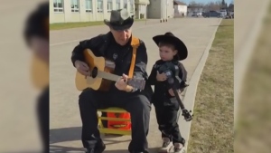 Tot and senior dress up as Johnny Cash