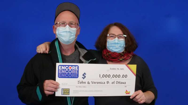 John and Veronica Butler, of Ottawa, won a $1 million Encore prize on their Sept, 4, 2021 Lottario ticket. (Image submitted by OLG)