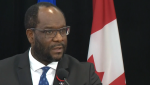 Alberta Justice Minister and Solicitor General Kaycee Madu takes questions about Bill 81 on Nov. 4, 2021.