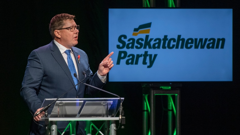Saskatchewan Premier Scott Moe speaks during the Saskatchewan Party 2021 Convention in Saskatoon, Sask., Saturday, Nov. 6, 2021. THE CANADIAN PRESS/Liam Richards 