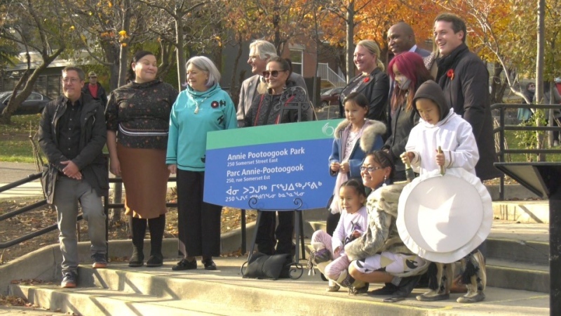 A Sandy Hill park was renamed Annie Pootoogook Park on Sunday. (Shaun Vardon/CTV News Ottawa)