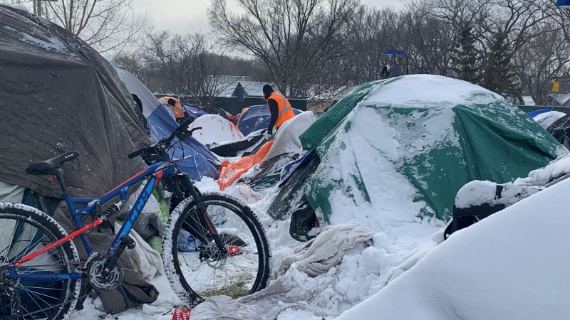 Camp Hope, an outdoor camp for those experiencing homelessness, was taken down in November 2021 and moved to an emergency shelter. (Wayne Mantyka/CTV News) 