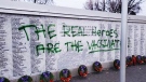 The Wall of Honour in Cranbrook, B.C. was sprayed with graffiti Thursday morning before Remembrance Day ceremonies.