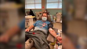Kelly Ryback makes his 116th lifetime blood donation in November 2021. (Submitted photo: Kelly Ryback)