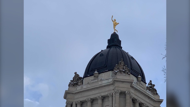 The top of the Manitoba Legislature is pictured on November 16, 2021. (Source: Jamie Dowsett/CTV Winnipeg)