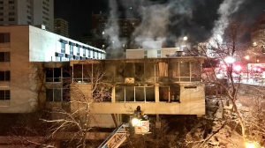 Fire broke out at the former Dwayne's Home on 100 Avenue and 102 Street just before 3:30 a.m. on Nov. 17, 2021. 
