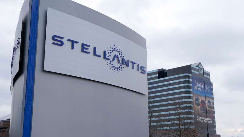 FILE - The Stellantis sign outside is shown on Jan. 19, 2021 at the Chrysler Technology Center in Auburn Hills, Mich. (AP Photo/Carlos Osorio, File) 