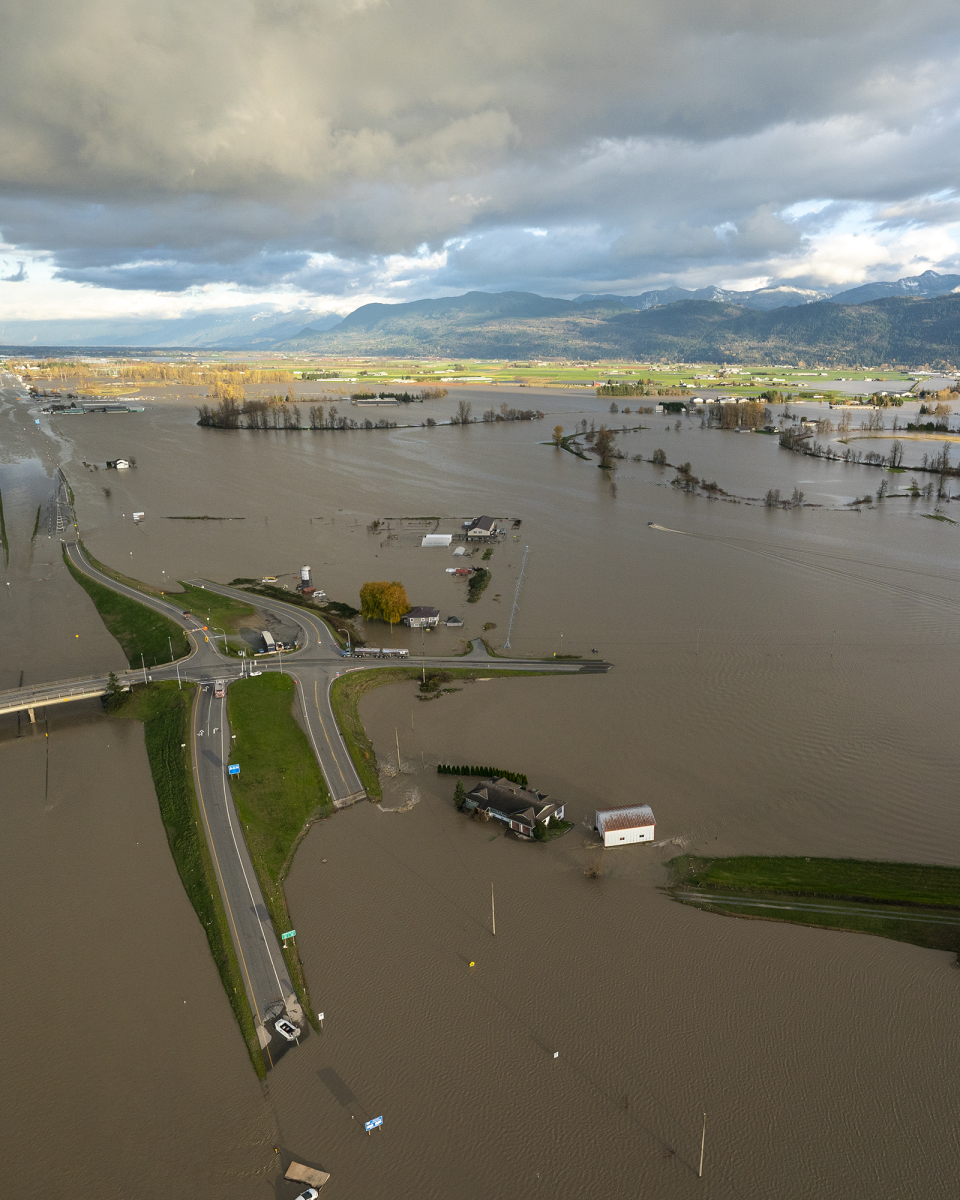 Flood waters cover highway 1 in Abbotsford, B.C.