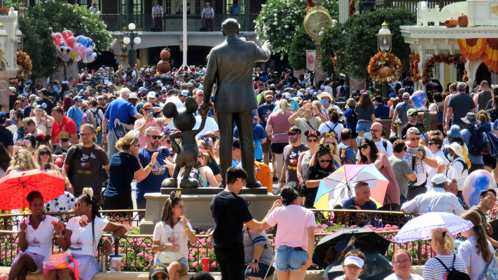 Crowds fill the street at Walt Disney World