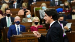 Prime Minister Justin Trudeau rises during question period in the House of Commons on Parliament Hill in Ottawa on Wednesday, Nov. 24, 2021. THE CANADIAN PRESS/Sean Kilpatrick 