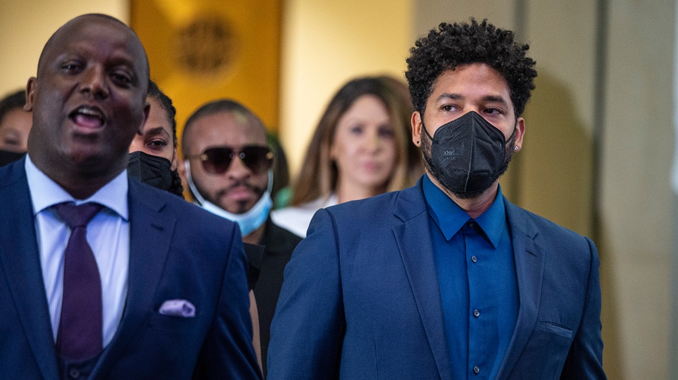 Jussie Smollett leaves a hearing in Chicago