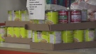 Cans of food are on the shelves at a local food bank. (Mike Arsalides/CTV News)