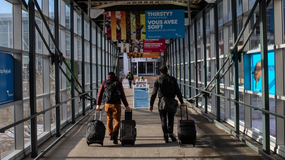 Travellers at Edmonton International Airport