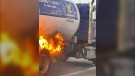 A propane truck caught fire on Highway 417 in Ottawa Tuesday morning, causing major traffic delays during the morning commute. (Photo courtesy Keelan Chalifour-Johnson) 