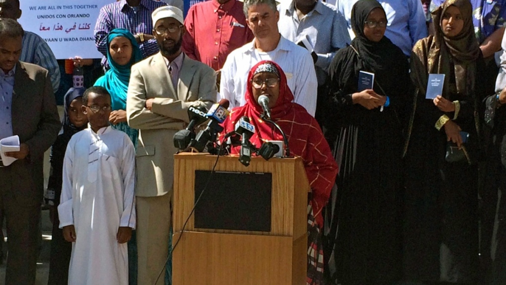 Deqa Dhalac speaks at a rally in 2016
