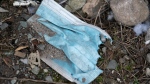 A disposable face mask is pictured on the ground in east Vancouver, Tuesday, March 9, 2021. With more people using disposable gloves and face masks to curb the spread of COVID-19, it has created more litter on city streets. (THE CANADIAN PRESS/Jonathan Hayward)