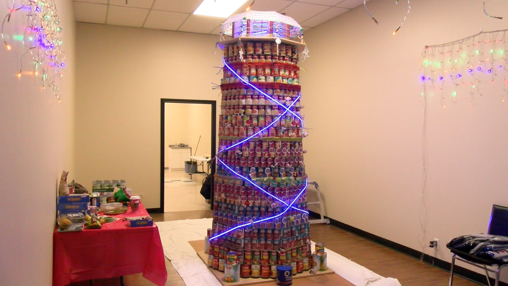 PR canned goods tower