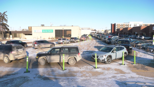 A line up is pictured at a drive thru COVID-19 testing site in Winnipeg on Dec. 20, 2021. (Source: CTV News Winnipeg)