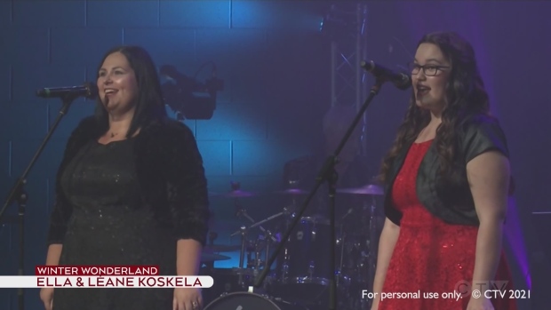 Leane Koskela, a kindergarten teacher, and her teen daughter, Ella, sing the popular Christmas song Winter Wonderland together.