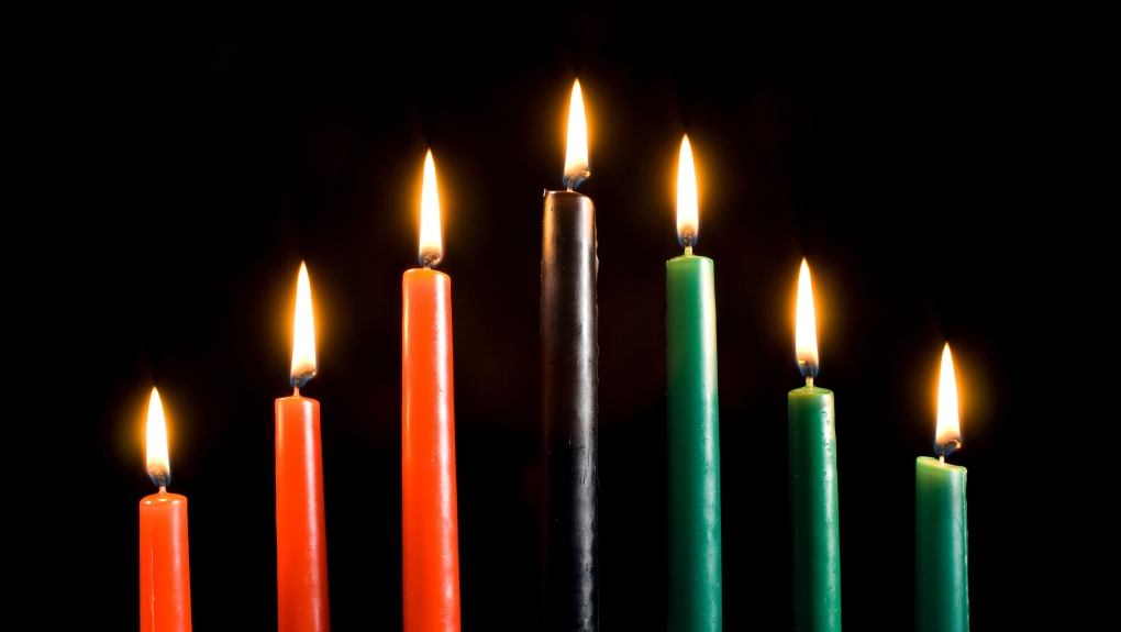 Candles in a kinara for Kwanzaa