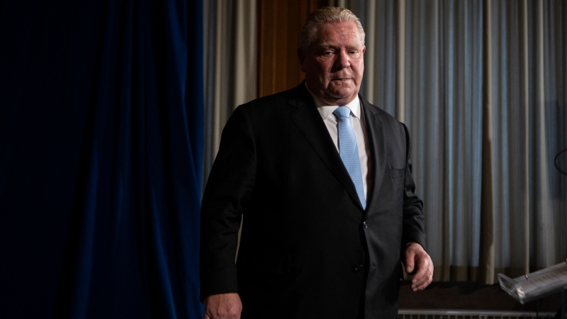 Ontario Premier Doug Ford attends a media briefing at the Ontario Legislature in Toronto, Friday, Dec. 17, 2021. Further restrictions were announced to combat the increasing spear of the Omicron variant of COVID-19. HE CANADIAN PRESS/Chris Young 