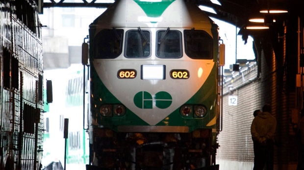 A GO Transit locomotive sits on the tracks at Union Station in Toronto, Tuesday, Jan. 15 2008. (THE CANADIAN PRESS/Adrian Wyld)