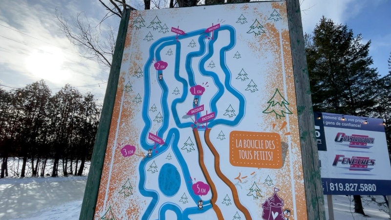 The map at the Little Penguin Trail in Gatineau, Que., showing the different loops and paths skaters can take. (Peter Szperling/CTV News Ottawa)