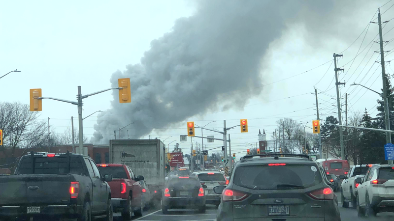 Smoke could be seen coming from the building at Eastway Tank on Merivale Road, south of Slack Road, around 1:30 p.m.(Nicole Schwindel Dupuis/ctv vIEWER)