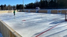 A new outdoor rink has been built for the Hattrick Heroes hockey tournament in Deep River, Ont. this weekend. (Dylan Dyson/CTV News Ottawa)