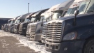 Truck cabs at Chantler Transport in Innisfil, Ont. (Siobhan Morris/CTV News)