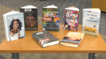 A selection of the Greater Victoria Public Library’s most borrowed books of 2021 is seen on Jan. 14, 2022. (CTV News)