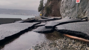 The damage sustained to Vancouver's Stanley Park Seawall during a fierce storm on Jan. 7, 2022. (CTV News)