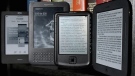 The Kobo eReader Touch, an Amazon Kindle, an Aluratek Libre Air, and a Barnes & Noble Nook, left to right, are displayed in this photo, in New York, Tuesday, June 14, 2011. (AP Photo/Richard Drew)