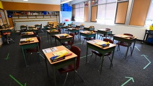 A grade six class room is shown at Hunter's Glen Junior Public School which is part of the Toronto District School Board (TDSB) during the COVID-19 pandemic in Toronto, Monday, Sept. 14, 2020. THE CANADIAN PRESS/Nathan Denette 