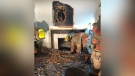 The man's feet can be seen from inside the chimney. (Montgomery County Fire & Rescue Service / CNN)