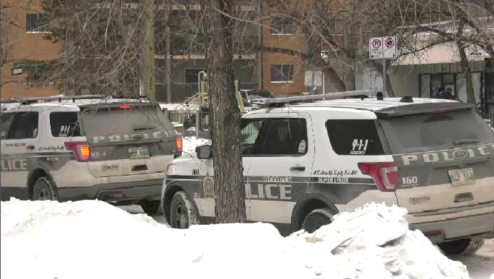 Winnipeg Police Service arrested two people at 375 Assiniboine Avenue Sunday afternoon. (Source: CTV News/Zach Kitchen)