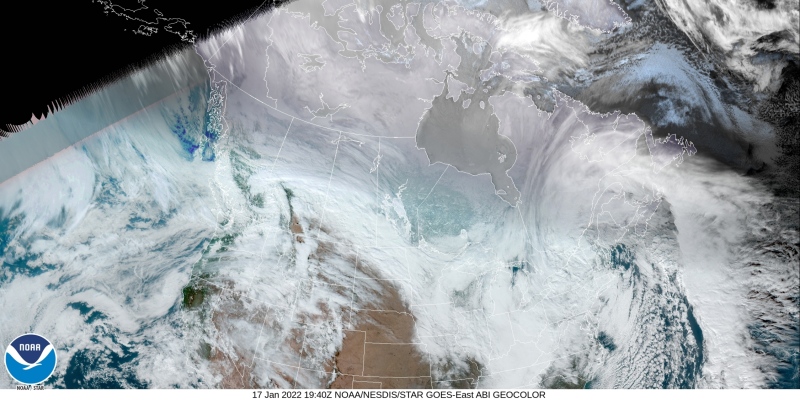 Satellite view of Canada and North America on Jan. 17, 2022 at 2:40p.m. EST. (NOAA/NESDIS/STAR - GOES Image Viewer)
