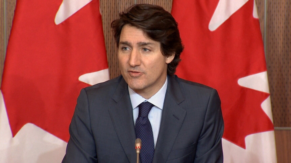 Prime Minister Justin Trudeau speaks at a press co