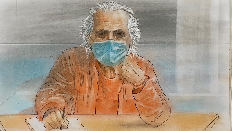Canadian fashion mogul Peter Nygard is shown in this courtroom sketch in Toronto on Wednesday, Jan. 19, 2022. (John Mantha)
