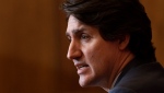 Canadian Prime Minister Justin Trudeau responds to a reporters question during a news conference, Wednesday, Jan. 19, 2022 in Ottawa. THE CANADIAN PRESS/Adrian Wyld 